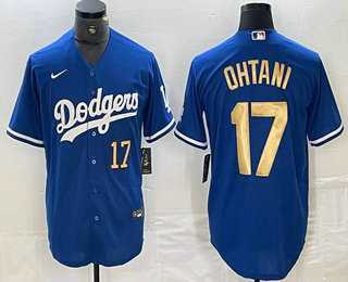 Men's Los Angeles Dodgers #17 Shohei Ohtani Number Blue Gold Stitched Cool Base Nike Jersey,We sell and wholesale Men's Los Angeles Dodgers #17 Shohei Ohtani Number Blue Gold Stitched Cool Base Nike Jersey on line form chian!